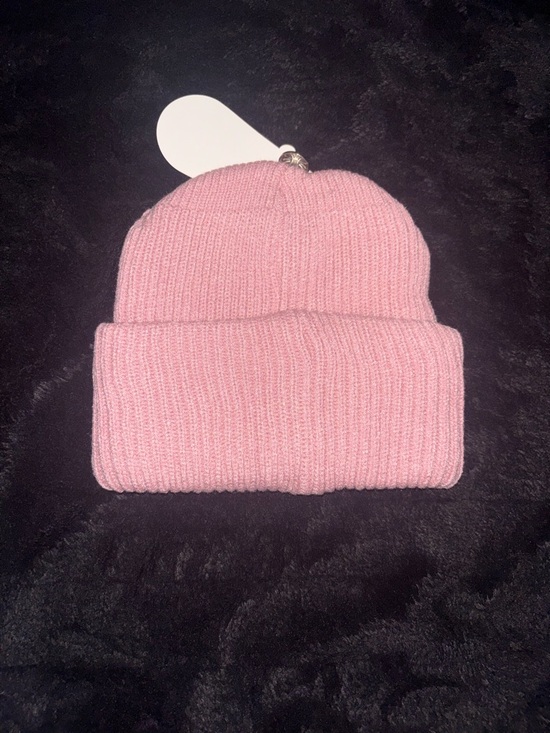 Chrome Hearts Pink Ribbed Knit Beanie with Cross Patch